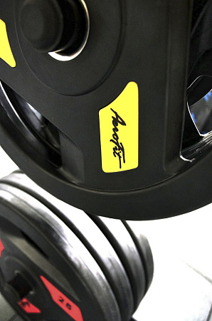 Фото олимпийский обрезиненный диск aerofit 15 кг, черно-желтый