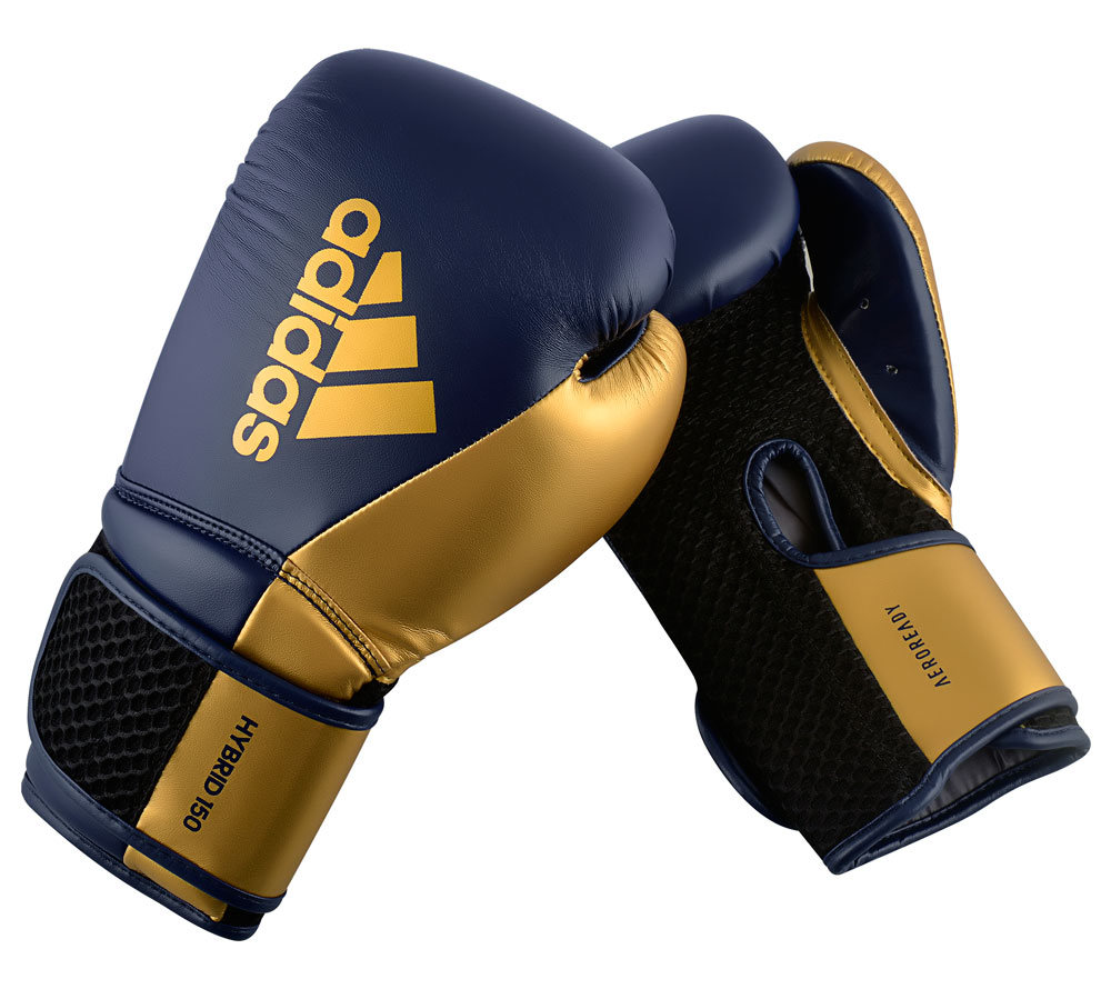 Фото перчатки боксерские hybrid 150 темносине-золотые adih150tgw
